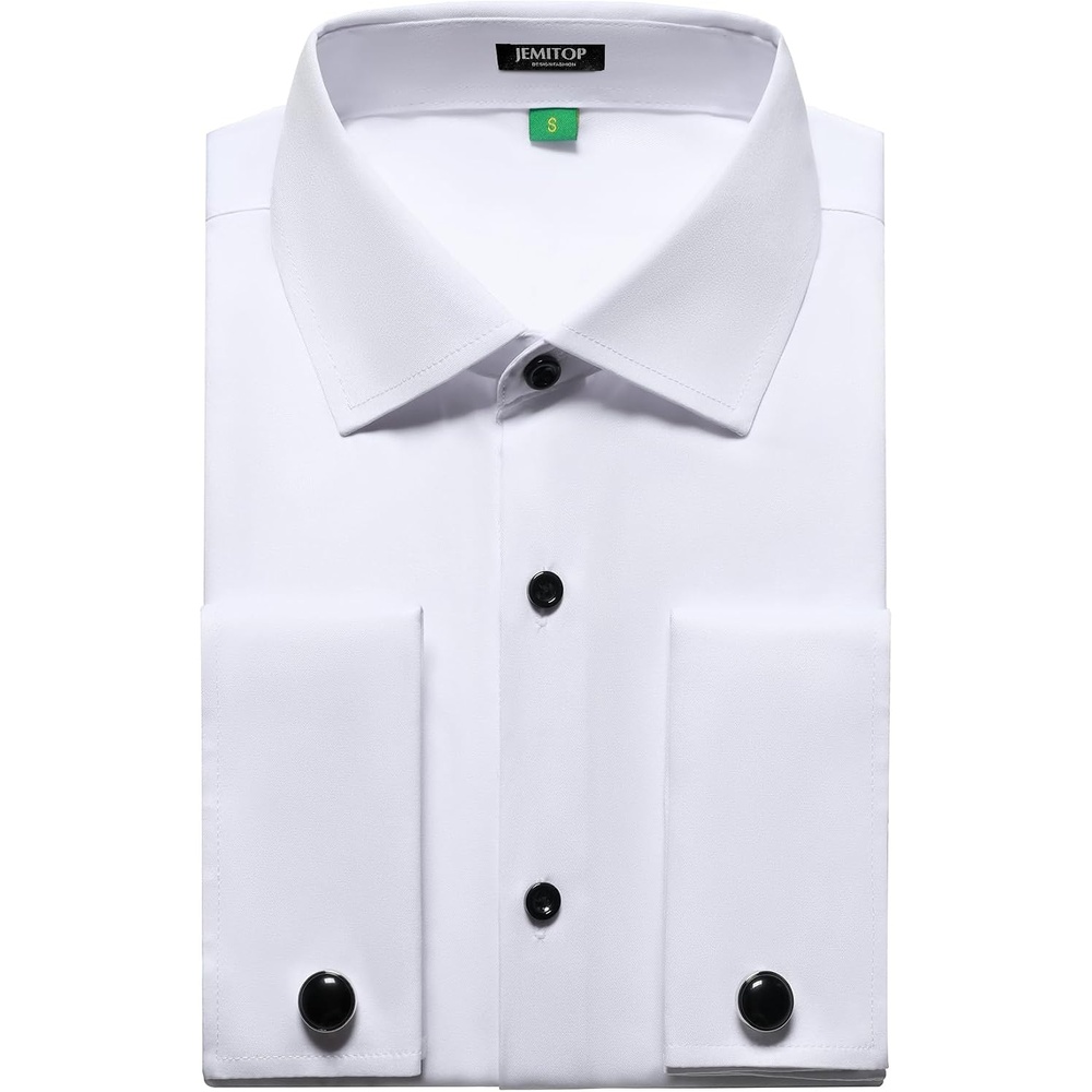image:imageJEMITOP Mens French Cuff Dress Shirt Regular FitModern White
