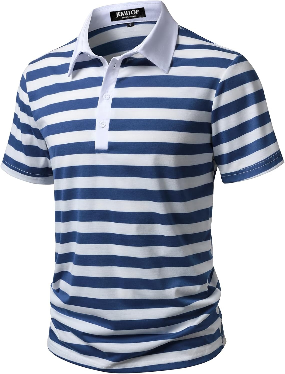 image:imageJEMITOP Men Stretch Knit Slim Fit Polo ShirtBlue White Striped