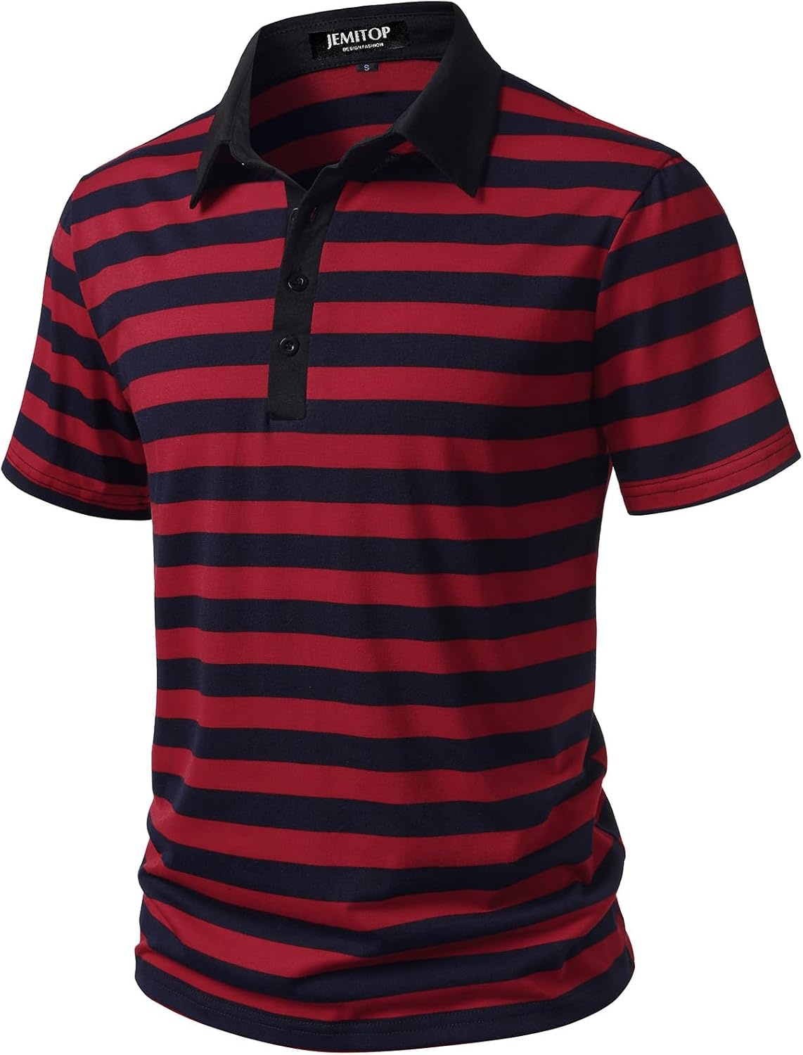 image:imageJEMITOP Men Stretch Knit Slim Fit Polo ShirtRed Navy Blue Striped