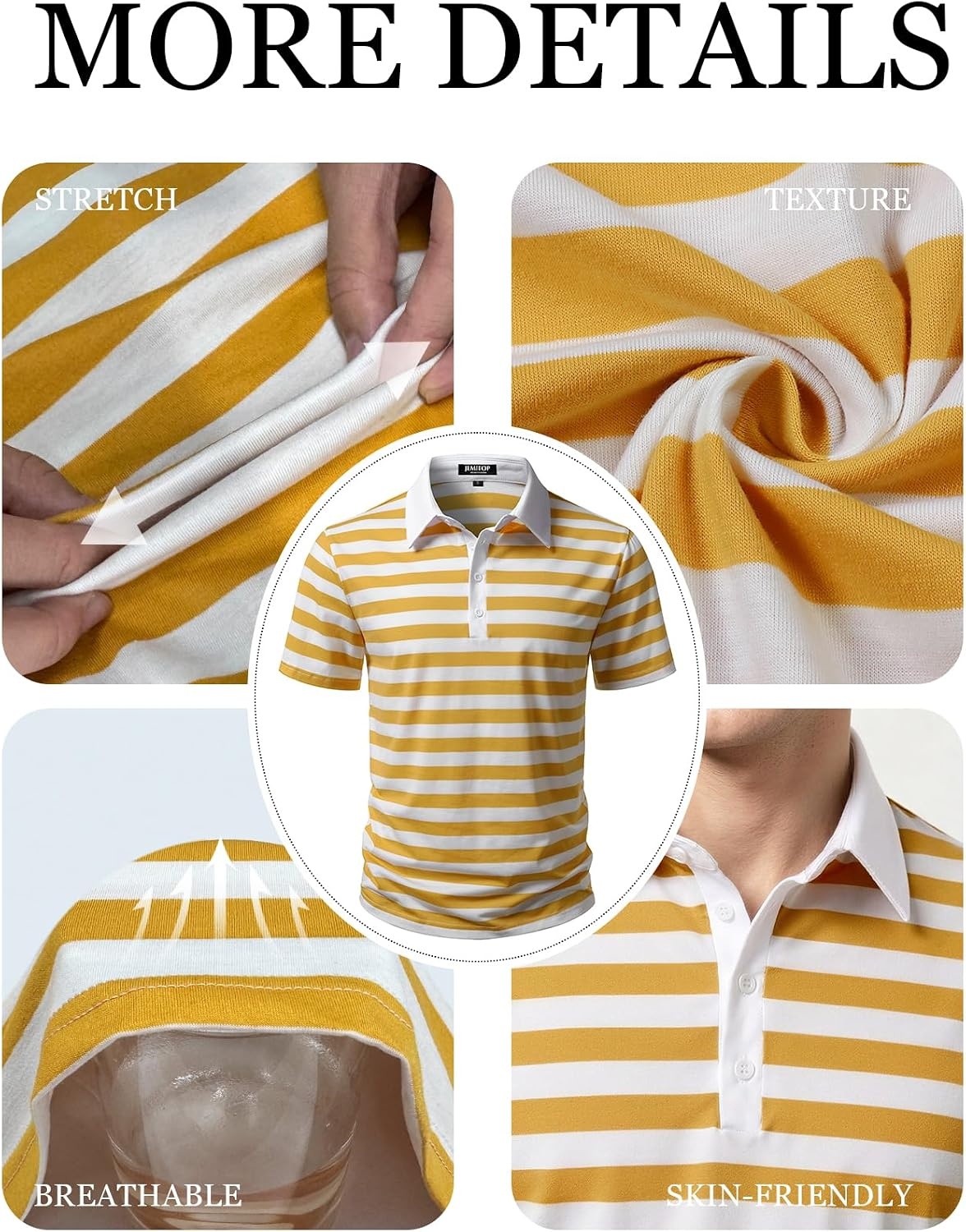 image:imageJEMITOP Men Stretch Knit Slim Fit Polo ShirtYellow White Striped