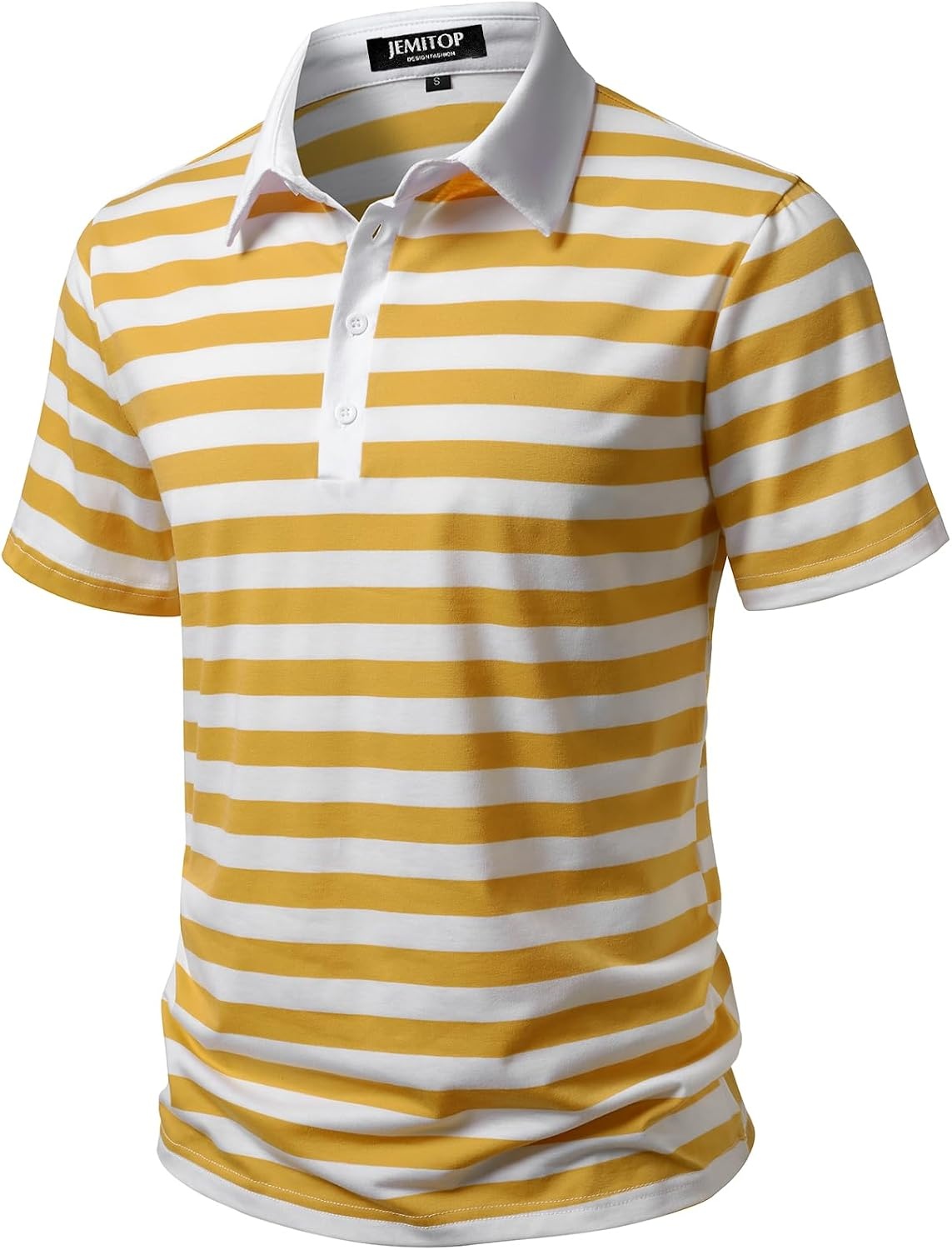 image:imageJEMITOP Men Stretch Knit Slim Fit Polo ShirtYellow White Striped
