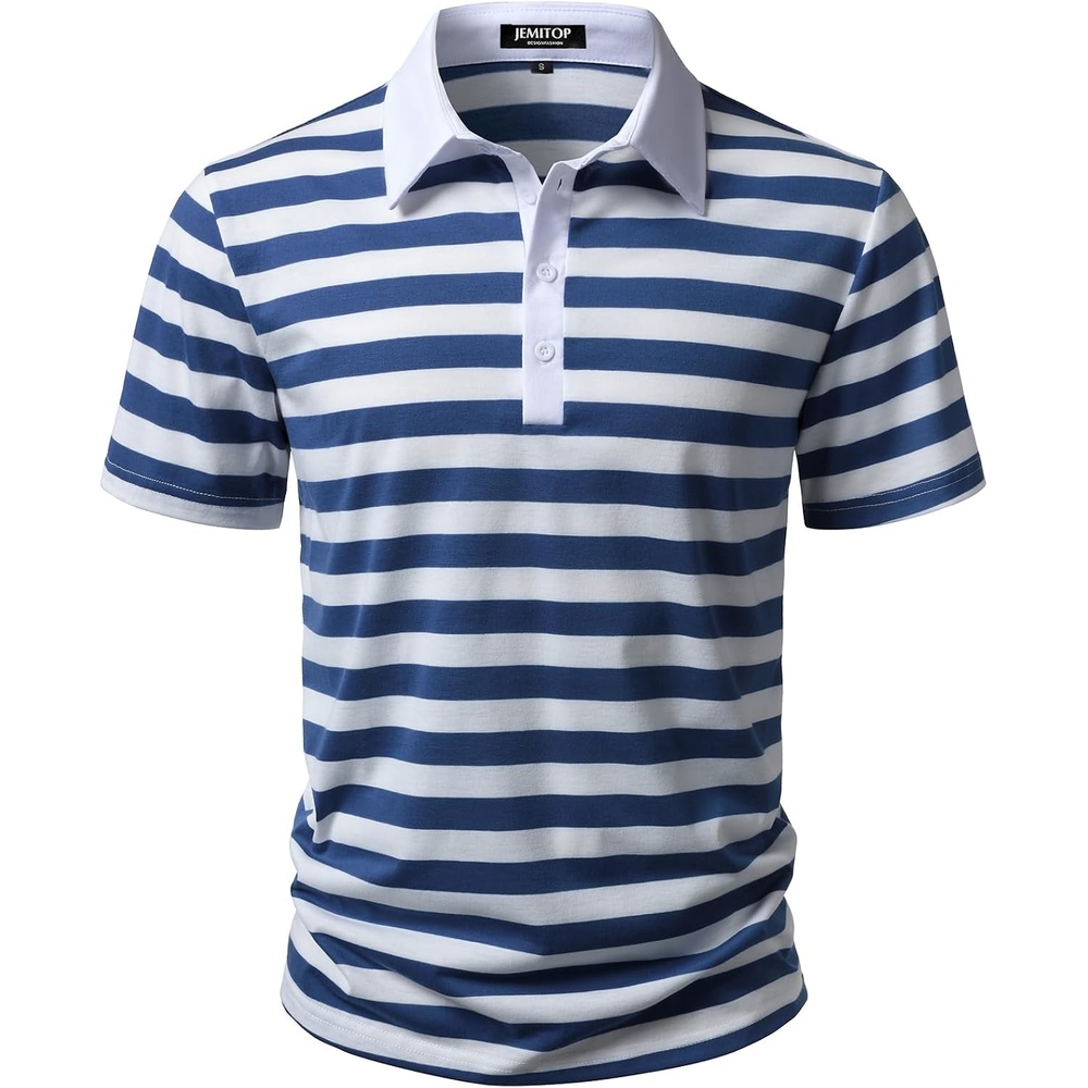 image:imageJEMITOP Men Stretch Knit Slim Fit Polo ShirtBlue White Striped