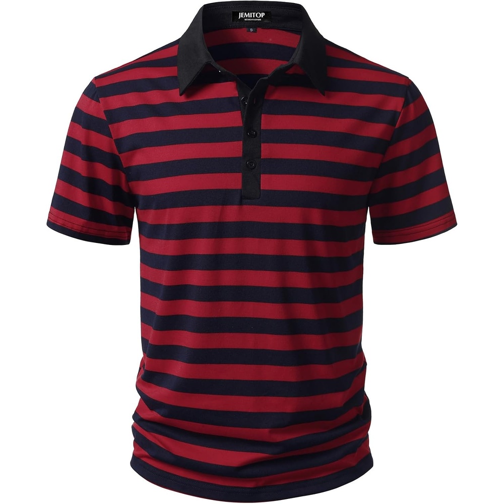 image:imageJEMITOP Men Stretch Knit Slim Fit Polo ShirtRed Navy Blue Striped