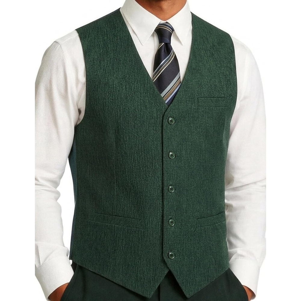 image:imageJEMITOP Mens Lightweight Texture Slim Fit Suit Dress VestDark Green