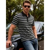 JEMITOP Men Stretch Knit Slim Fit Polo Shirt(Black Grey Striped)
