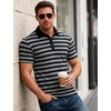 JEMITOP Men Stretch Knit Slim Fit Polo Shirt(Black Grey Striped)