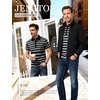 JEMITOP Men Stretch Knit Slim Fit Polo Shirt(Black Grey Striped)