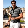 JEMITOP Men Stretch Knit Slim Fit Polo Shirt(Black Grey Striped)