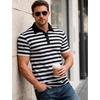JEMITOP Men Stretch Knit Slim Fit Polo Shirt(Black White Striped)
