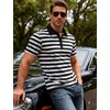JEMITOP Men Stretch Knit Slim Fit Polo Shirt(Black White Striped)
