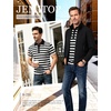 JEMITOP Men Stretch Knit Slim Fit Polo Shirt(Black White Striped)