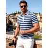 JEMITOP Men Stretch Knit Slim Fit Polo Shirt(Blue White Striped)