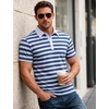 JEMITOP Men Stretch Knit Slim Fit Polo Shirt(Blue White Striped)