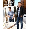 JEMITOP Men Stretch Knit Slim Fit Polo Shirt(Blue White Striped)