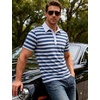 JEMITOP Men Stretch Knit Slim Fit Polo Shirt(Blue White Striped)