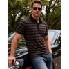 JEMITOP Men Stretch Knit Slim Fit Polo Shirt(Brown Navy Blue Striped)
