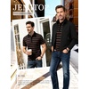 JEMITOP Men Stretch Knit Slim Fit Polo Shirt(Brown Navy Blue Striped)