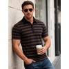 JEMITOP Men Stretch Knit Slim Fit Polo Shirt(Brown Navy Blue Striped)