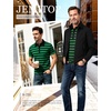 JEMITOP Men Stretch Knit Slim Fit Polo Shirt(Green Navy Blue Striped)