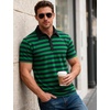 JEMITOP Men Stretch Knit Slim Fit Polo Shirt(Green Navy Blue Striped)