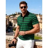 JEMITOP Men Stretch Knit Slim Fit Polo Shirt(Green Navy Blue Striped)