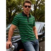 JEMITOP Men Stretch Knit Slim Fit Polo Shirt(Green Navy Blue Striped)