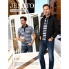JEMITOP Men Stretch Knit Slim Fit Polo Shirt(Navy Blue White Striped)