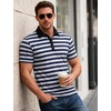JEMITOP Men Stretch Knit Slim Fit Polo Shirt(Navy Blue White Striped)