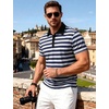 JEMITOP Men Stretch Knit Slim Fit Polo Shirt(Navy Blue White Striped)