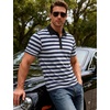 JEMITOP Men Stretch Knit Slim Fit Polo Shirt(Navy Blue White Striped)