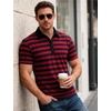 JEMITOP Men Stretch Knit Slim Fit Polo Shirt(Red Navy Blue Striped)