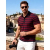 JEMITOP Men Stretch Knit Slim Fit Polo Shirt(Red Navy Blue Striped)