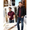 JEMITOP Men Stretch Knit Slim Fit Polo Shirt(Red Navy Blue Striped)