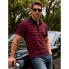 JEMITOP Men Stretch Knit Slim Fit Polo Shirt(Red Navy Blue Striped)