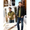 JEMITOP Men Stretch Knit Slim Fit Polo Shirt(Yellow Black Striped)
