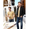JEMITOP Men Stretch Knit Slim Fit Polo Shirt(Yellow White Striped)