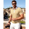 JEMITOP Men Stretch Knit Slim Fit Polo Shirt(Yellow White Striped)