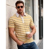 JEMITOP Men Stretch Knit Slim Fit Polo Shirt(Yellow White Striped)