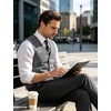 JEMITOP Men’s Lightweight Texture Slim Fit Suit Dress Vest(Grey)