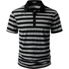JEMITOP Men Stretch Knit Slim Fit Polo Shirt(Black Grey Striped)