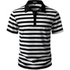 JEMITOP Men Stretch Knit Slim Fit Polo Shirt(Black White Striped)