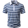JEMITOP Men Stretch Knit Slim Fit Polo Shirt(Blue White Striped)