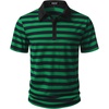 JEMITOP Men Stretch Knit Slim Fit Polo Shirt(Green Navy Blue Striped)