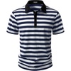 JEMITOP Men Stretch Knit Slim Fit Polo Shirt(Navy Blue White Striped)