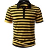 JEMITOP Men Stretch Knit Slim Fit Polo Shirt(Yellow Black Striped)
