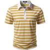 JEMITOP Men Stretch Knit Slim Fit Polo Shirt(Yellow White Striped)