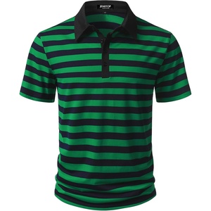 JEMITOP Men Stretch Knit Slim Fit Polo Shirt(Green Navy Blue Striped)