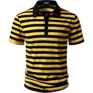 JEMITOP Men Stretch Knit Slim Fit Polo Shirt(Yellow Black Striped)