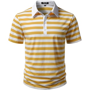 JEMITOP Men Stretch Knit Slim Fit Polo Shirt(Yellow White Striped)