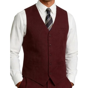 JEMITOP Men’s Lightweight Texture Slim Fit Suit Dress Vest(Burgundy)